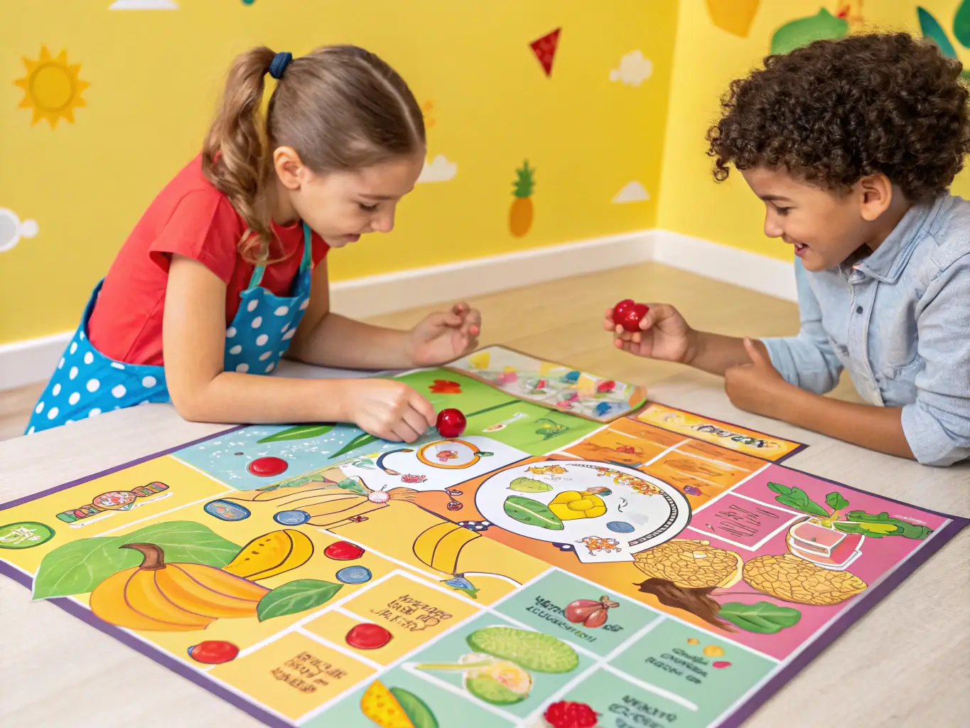 A digital rendering of an interactive educational game for children with alpha-gal syndrome, featuring fun characters and dietary challenges.